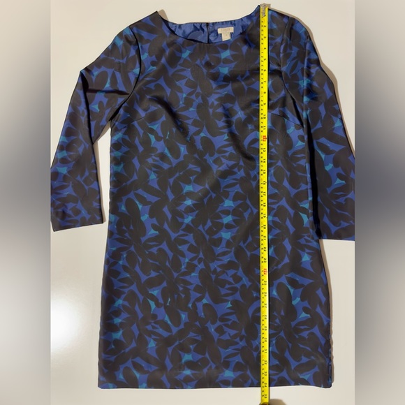 J Crew Navy Blue, Black and Green Floral Dress Three Quarter Sleeve sz 4 - Picture 3 of 7